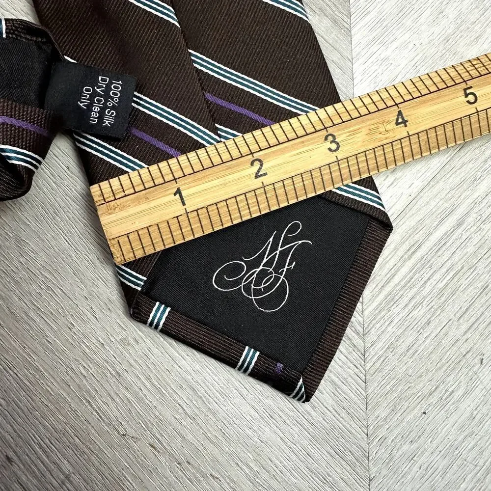 Hickey Freeman Brown Diagonal Stripe Silk Tie Blue White Purple